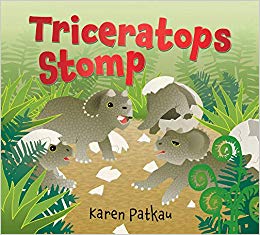 Illustrations of adorable triceratops hatching of their eggs.