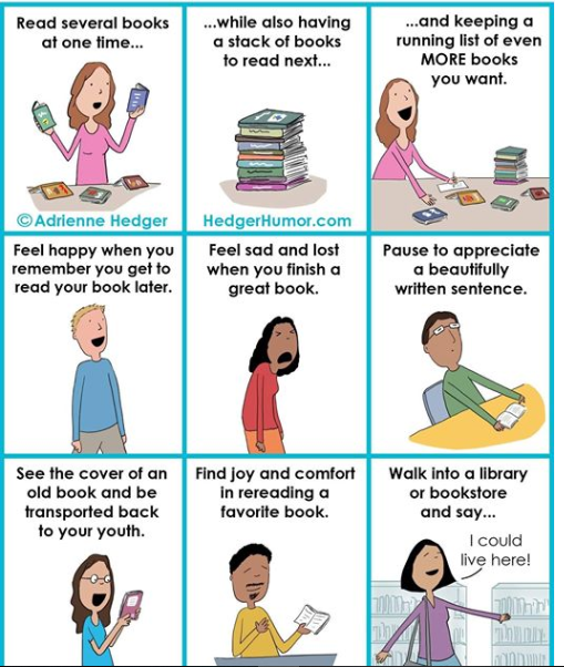 graphic of various ways you can spot a book lover.